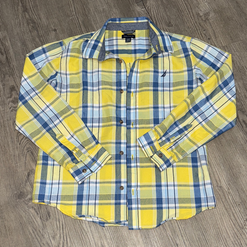 Nautica Yellow And Blue Plaid Button-Down Shirt